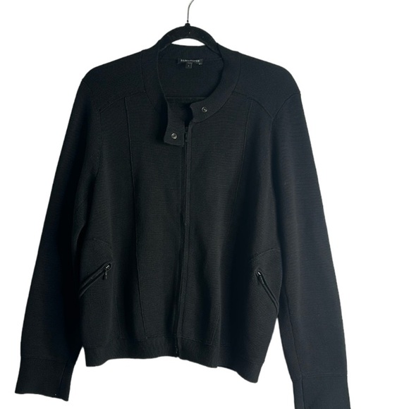 Eileen fisher slik cotton blend zip up knit jacket shirt  L black quilt luxury - Picture 1 of 10